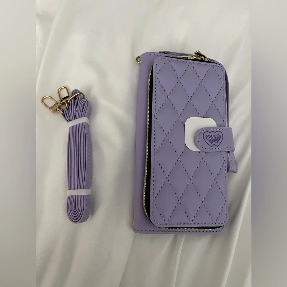 NWOT iPhone 12 Pro Max Purple Quilted Wallet with Strap